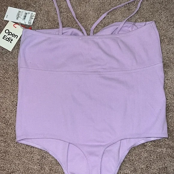 Open Edit Cut Out Body Suit in Purple Bloom - Picture 5 of 8